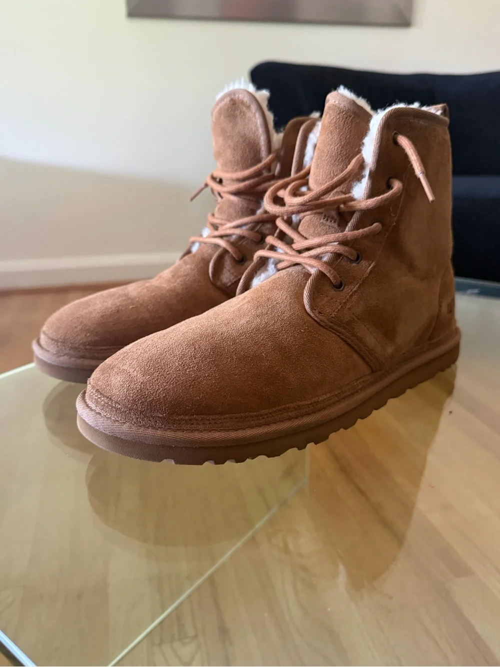 UGG Chestnut Suede Lace-Up Shearling Ankle Boots